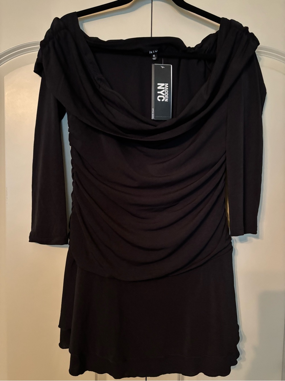 Madden NYC Black Draped Cowl-Neck Long Sleeve Dress Size 16/18
